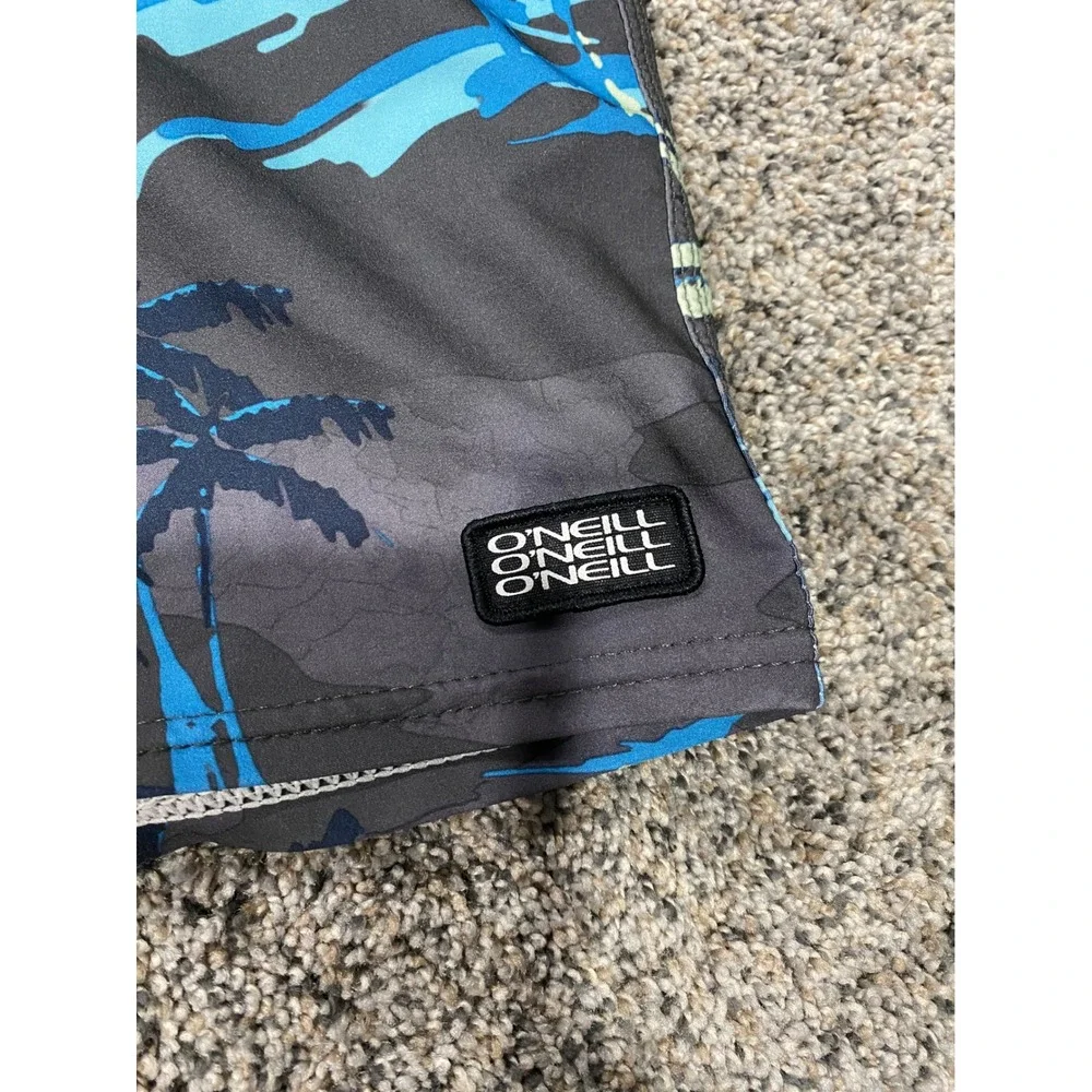 ONeill Cruzers Board Shorts Mens 38 Tropical Palm Tree Camo Swim Grey Blue